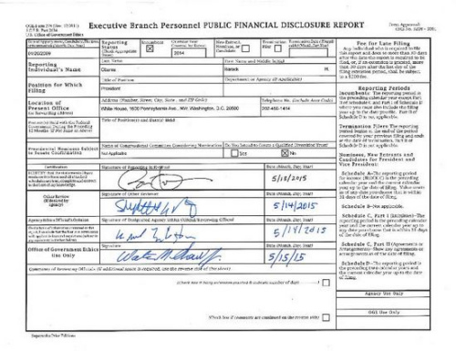 奥巴马夫妇财产申报表曝光