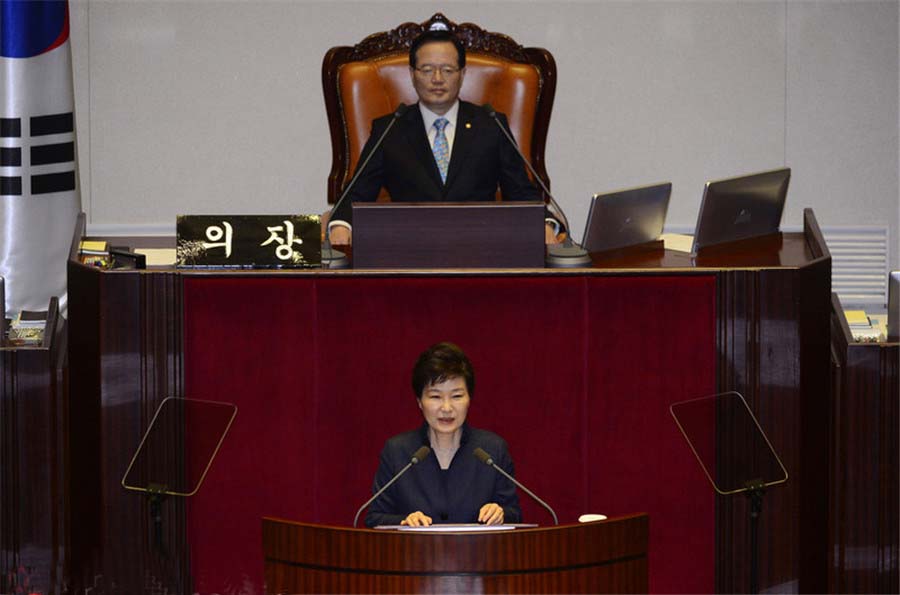 朝鲜半岛局势趋紧 韩总统朴槿惠在国会发表演说