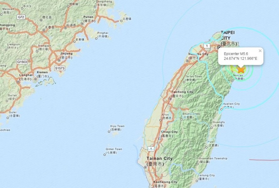 台湾宜兰海域发生6.2级地震 震源深度15千米