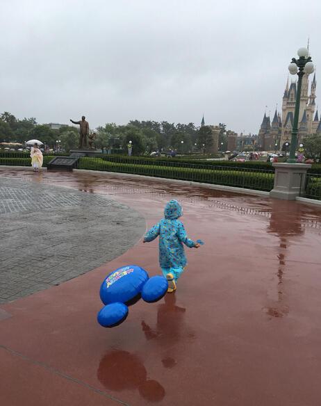 姚晨一家迪士尼嗨玩 下雨也挡不住小土豆乐翻