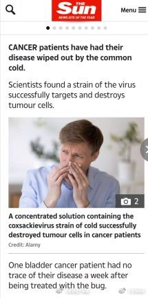 突破！ 能殺死癌細胞的感冒病毒被發現治癌又進一步！