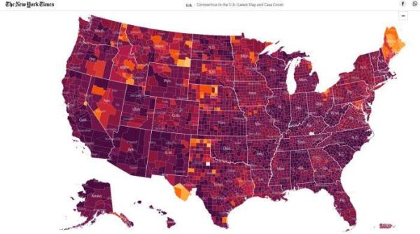 累计确诊7000多万,美国新冠疫情地图"紫"了