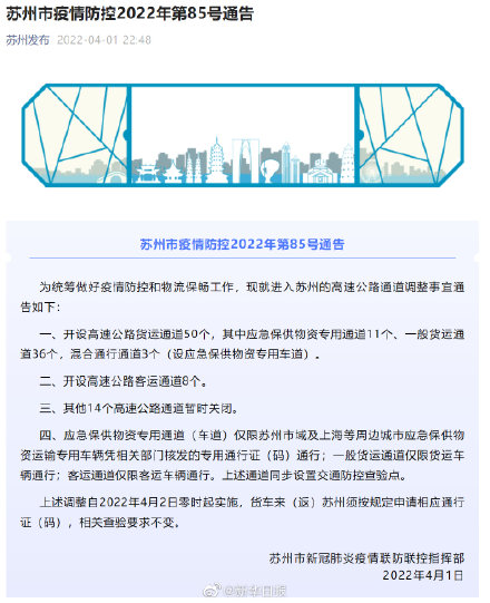 苏州市疫情防控2022年第85号通告