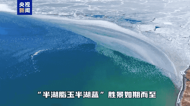 宛若“蓝冰拼图”，新疆赛里木湖“半湖脂玉半湖蓝”胜景如期而至