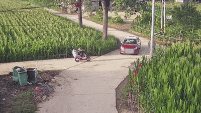 少年“骑士”村道疾驶，被撞得翻一跟头