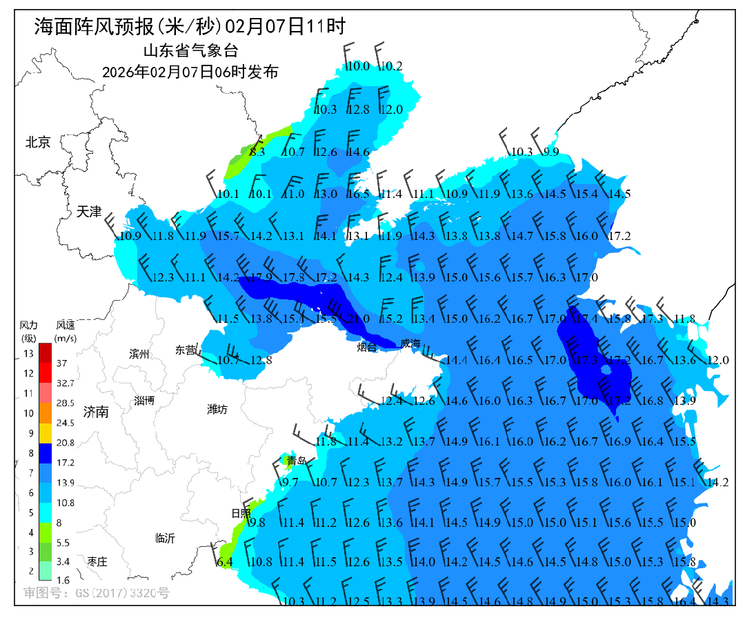 今天夜间最低气温可达-10°C！未来三天，山东大风天气仍将持续，烟威地区仍有降雪