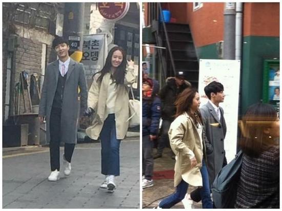 张艺兴郑秀晶现身韩国街头牵手而行引起路人围观