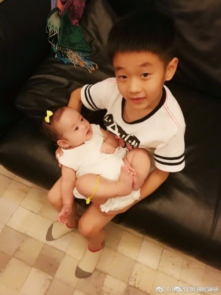 杨云幸福晒二胎 双胞胎呆萌表情好像杨阳洋