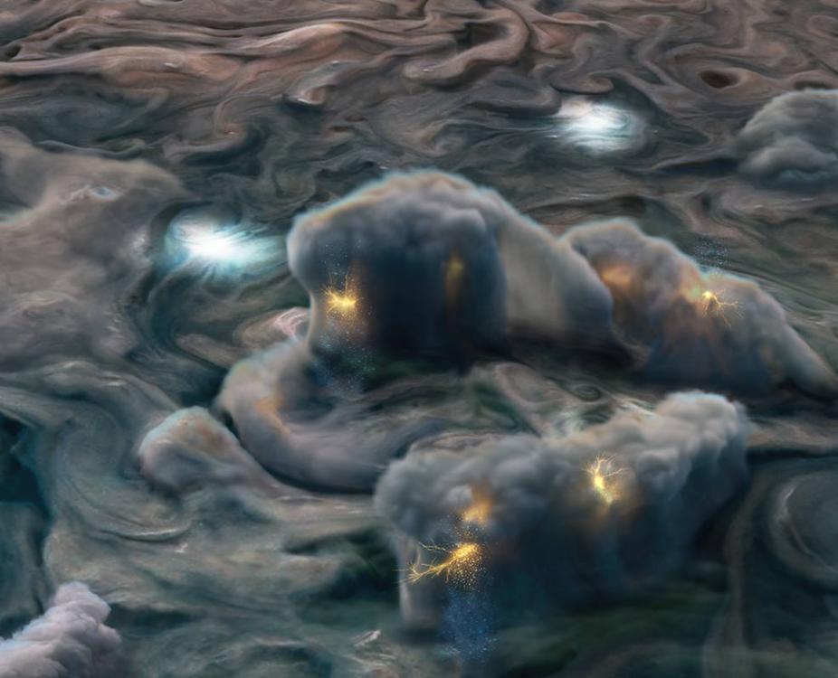 “朱诺号”拍摄木星新照 大气层产生浅层闪电