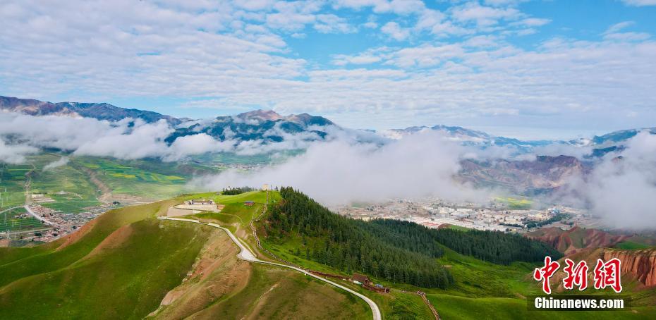 Aerial photo of the beautiful scenery of Qilian Mountains in summer