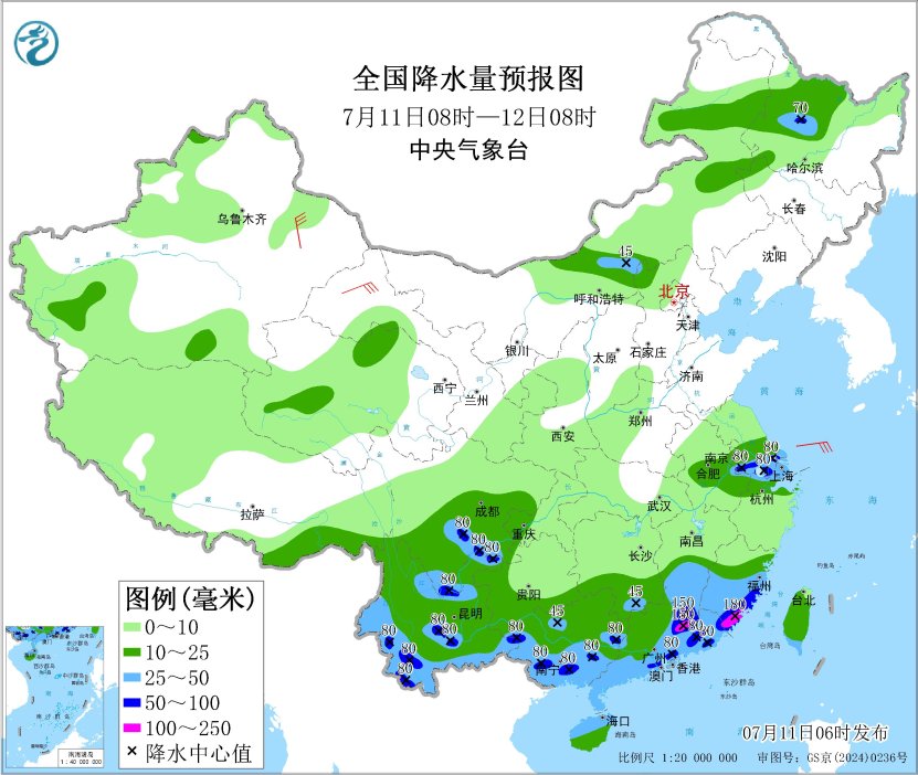福建广东等地有强降雨 内蒙古中东部及东北地区多雷阵雨
