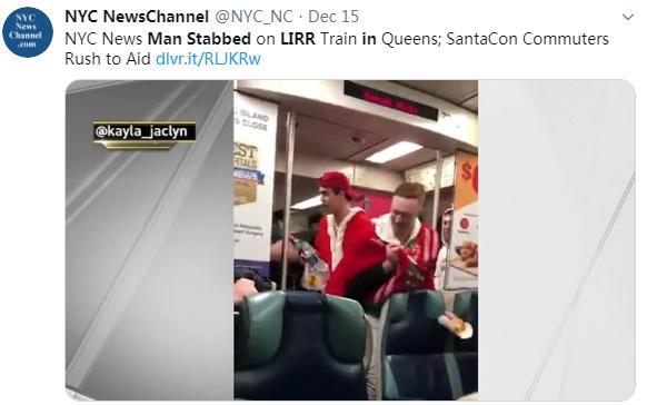 美國醉漢火車上捅人 被一群“圣誕老人”制伏