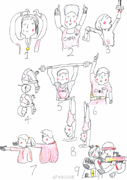 太萌啦！6岁小女孩手绘Q版奥运冠军，每张都是治愈系