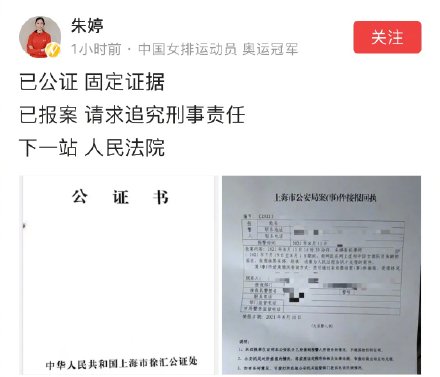 中国女排队长朱婷报案称网民造谣诽谤 请求追究刑事责任