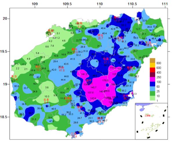 2021年10月15日08时～17日06时全岛雨量