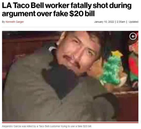 与试图使用假钞的顾客发生争执,美国男子在儿子面前被枪杀 与试图使用假钞的顾客发生争执,美国男子在儿子面前被枪杀