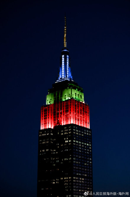 隔空送祝福纽约帝国大厦灯光秀庆祝北京冬奥开幕