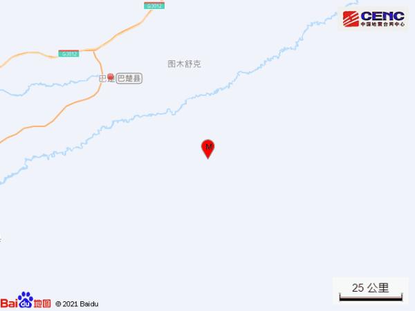 新疆喀什地区巴楚县发生4.3级地震