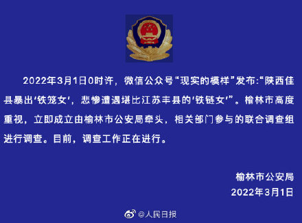 陕西针对铁笼女事件成立调查组