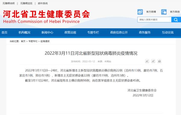 河北新增本土确诊病例22例、无症状感染者22例 河北新增本土确诊病例22例、无症状感染者22例