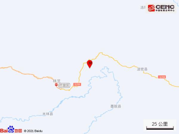 西藏林芝市巴宜区发生3.0级地震