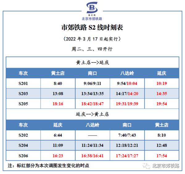 明日起怀柔-密云线和S2线列车启用新时刻表 明日起怀柔-密云线和S2线列车启用新时刻表