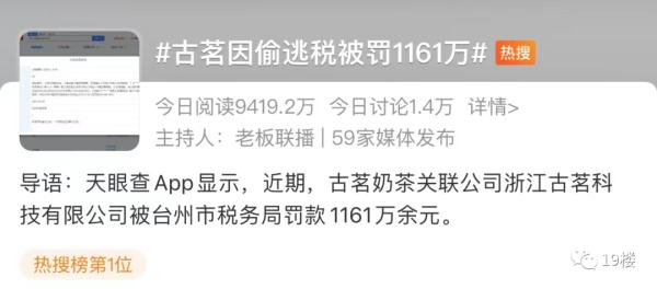 古茗偷逃税被罚1161万，冲上热搜！网友：奶茶也塌房？