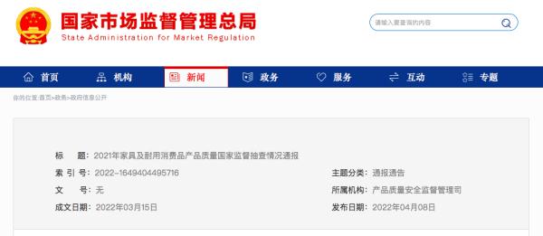 市场监管总局通报：这些沙发、床垫家具不合格