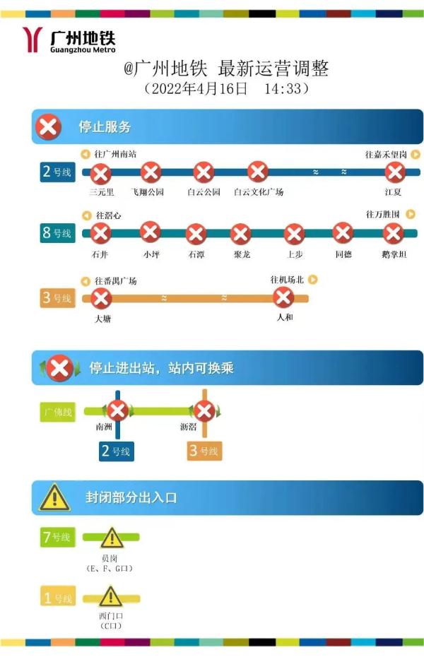广州地铁最新通知：西门口站封闭部分出入口