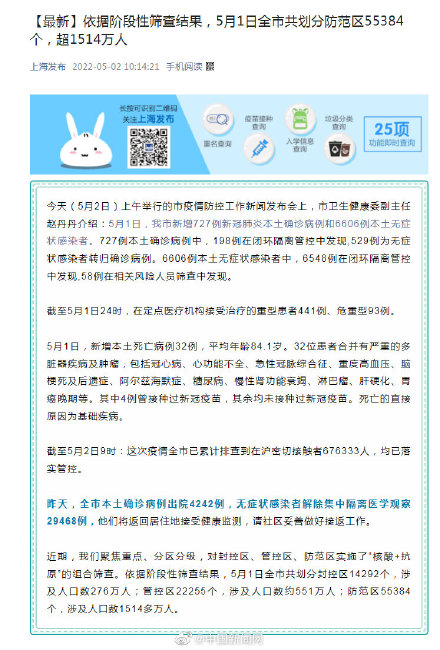 上海本轮疫情累计排查密接67万人均已落实管控