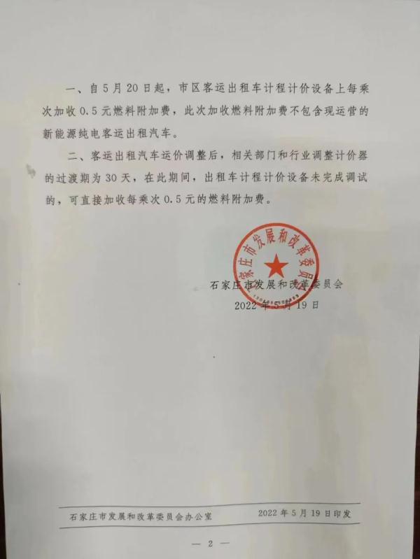 最新发布！石家庄市区出租车调价！每乘次涨5毛！