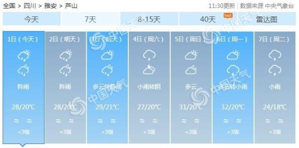 四川雅安市芦山县发生6.1级地震 今明天有阵雨午后炎热
