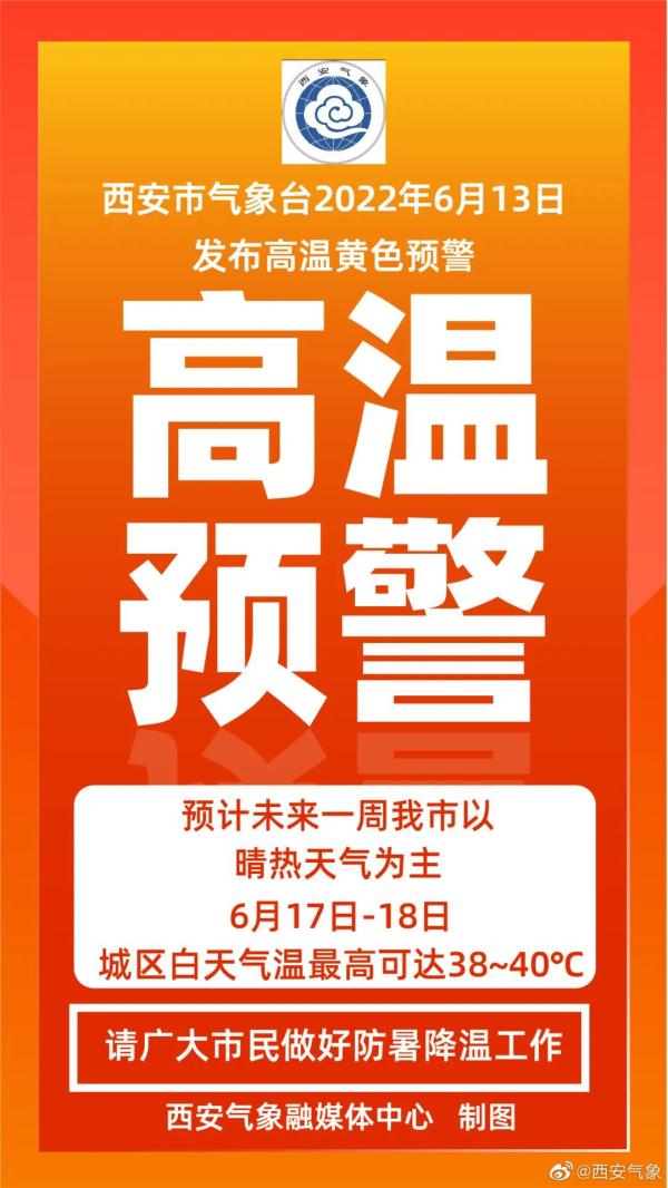 40℃！西安发布高温黄色预警！未来三天……