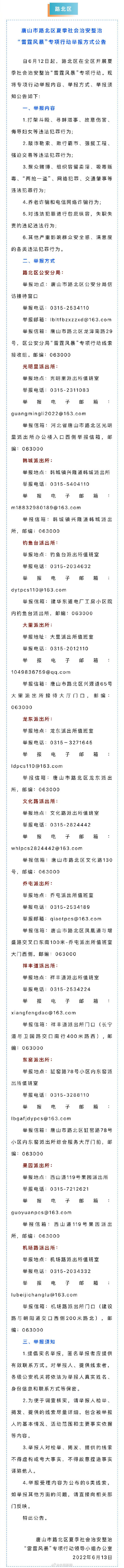 转需！唐山8地公布最新举报方式