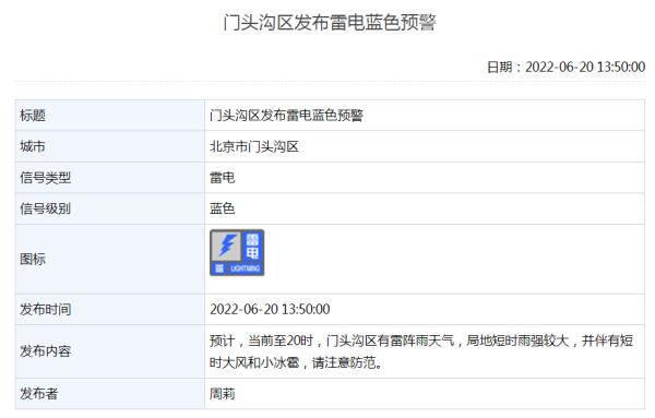 注意！北京三区发布雷电预警，局地有大风和冰雹