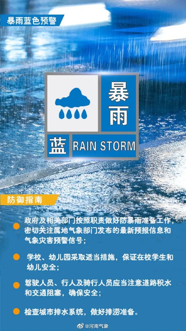 局部降雨200毫米以上并伴有强对流天气!河南继续发布暴雨蓝色预警 局部降雨200毫米以上并伴有强对流天气!河南继续发布暴雨蓝色预警