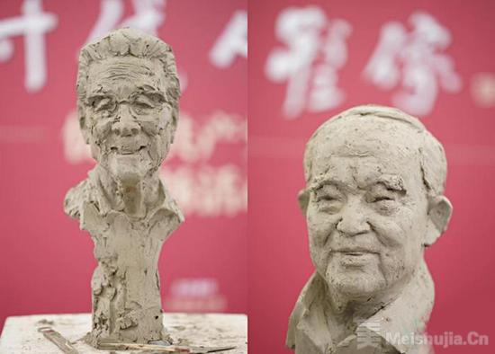 中国美术馆为已故表演艺术家蓝天野、词作家乔羽塑像