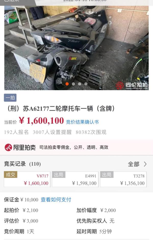 “醉酒”后以160万拍下二手摩托车，想悔拍？法院处理结果来了…