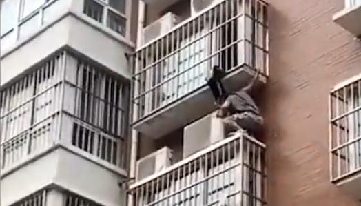 惊险！男童头部被卡防盗窗外，身体悬空