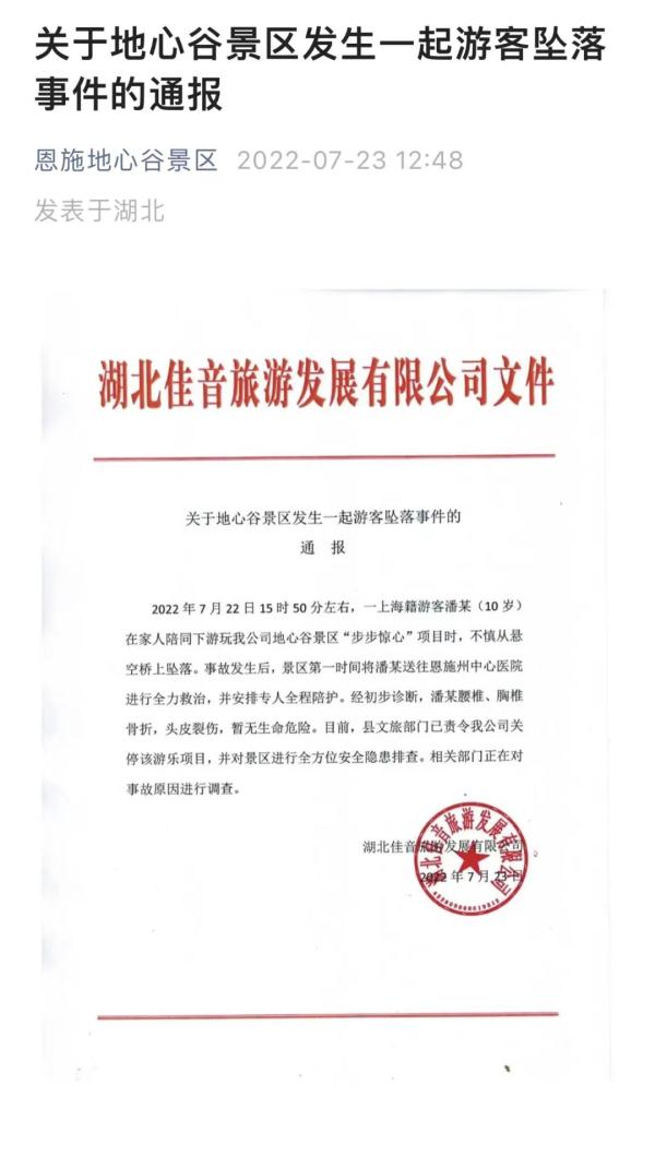 责令关停!十岁儿童在湖北景区体验“步步惊心”项目坠桥 责令关停!十岁儿童在湖北景区体验“步步惊心”项目坠桥