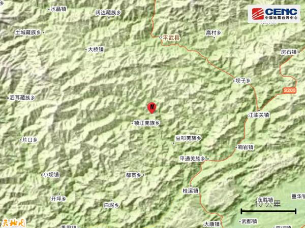 四川绵阳市平武县发生3.3级地震