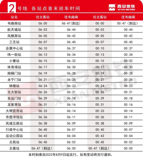 提醒！西安地铁2、4号线运营时间有调整