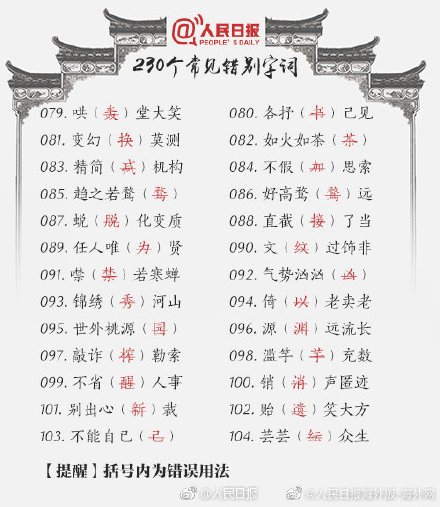 230个一写就错的常见错别字词，你能写对几个