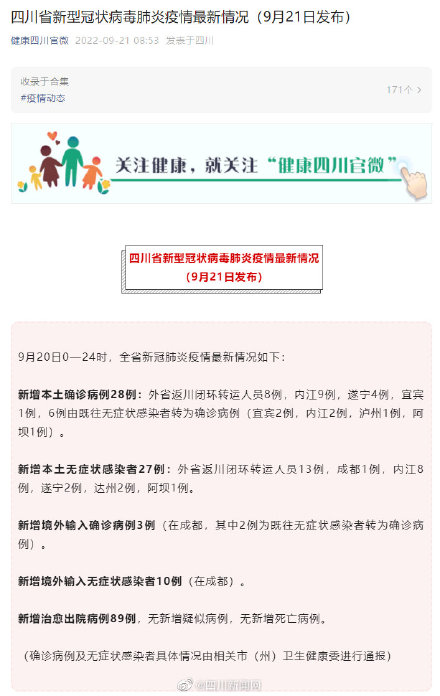 四川昨日新增本土“28+27”