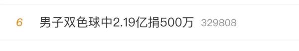 冲上热搜！男子双色球中2.19亿元，捐款500万！