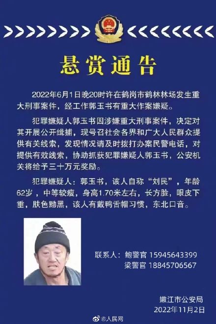 发现立即报警！黑龙江警方悬赏80万抓捕2名嫌犯