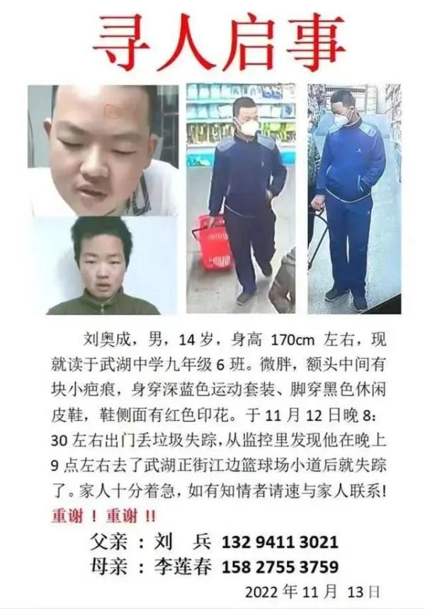 14岁男孩下楼倒垃圾后失踪7天 母亲：孩子未表现出走意图