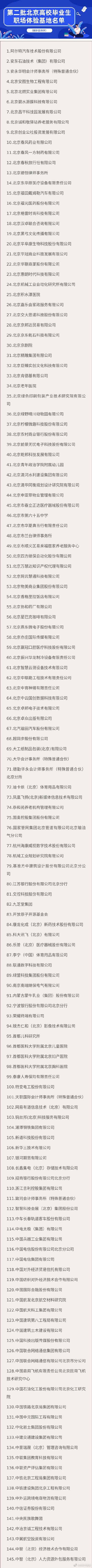 第二批北京高校毕业生职场体验基地名单公布