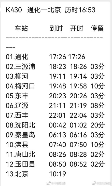 通化至北京旅客列车恢复开行