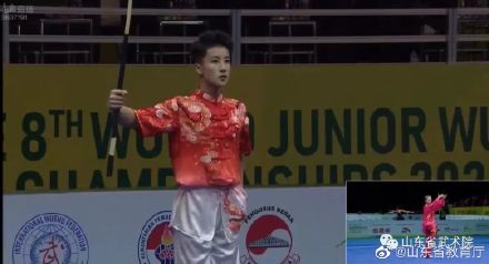 山东体育学院附属中学运动员李嘉泰勇夺世青赛刀术、棍术两金